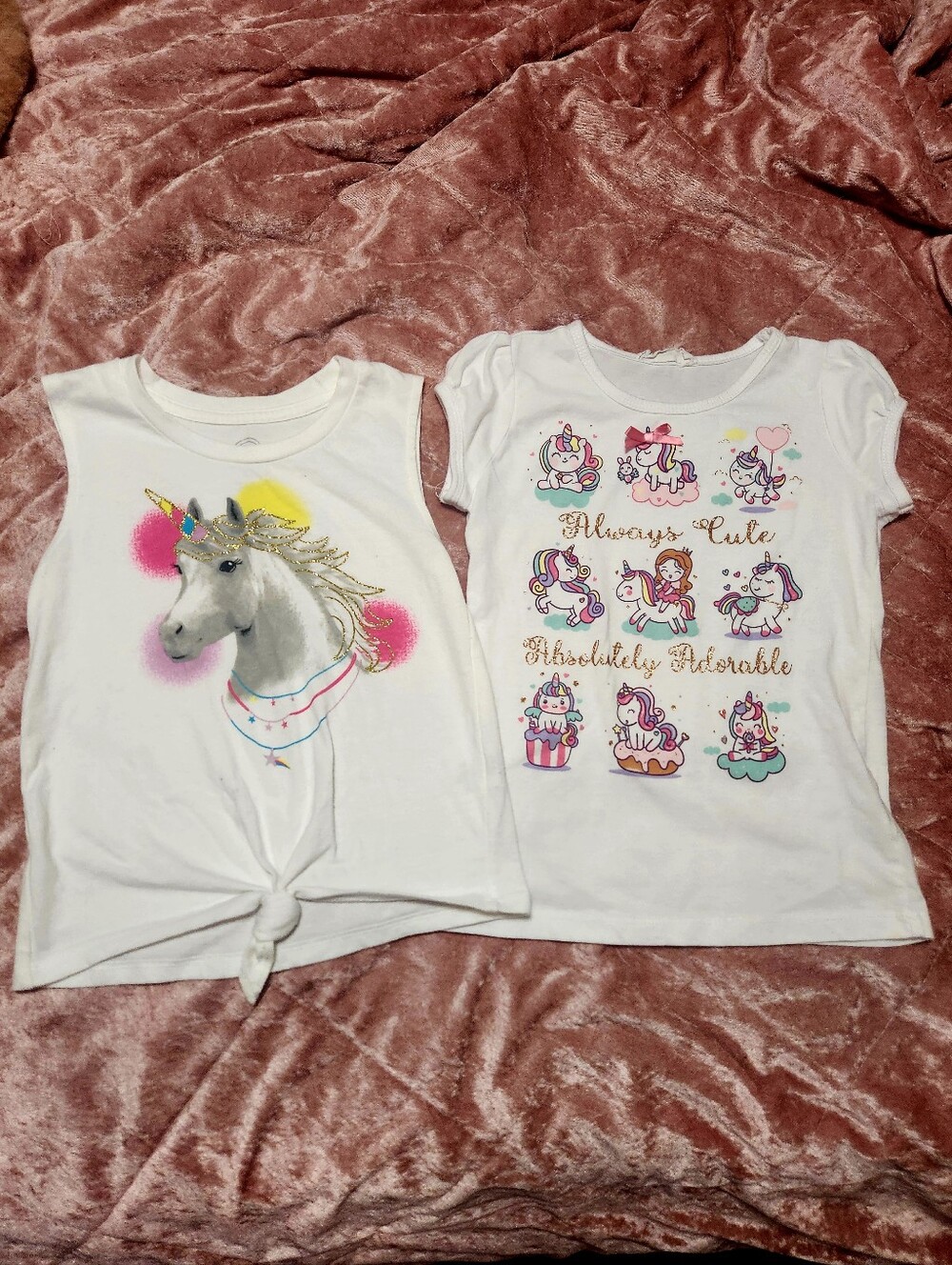 Lot Of 2 Girls' White Unicorn Graphic Tees 6x